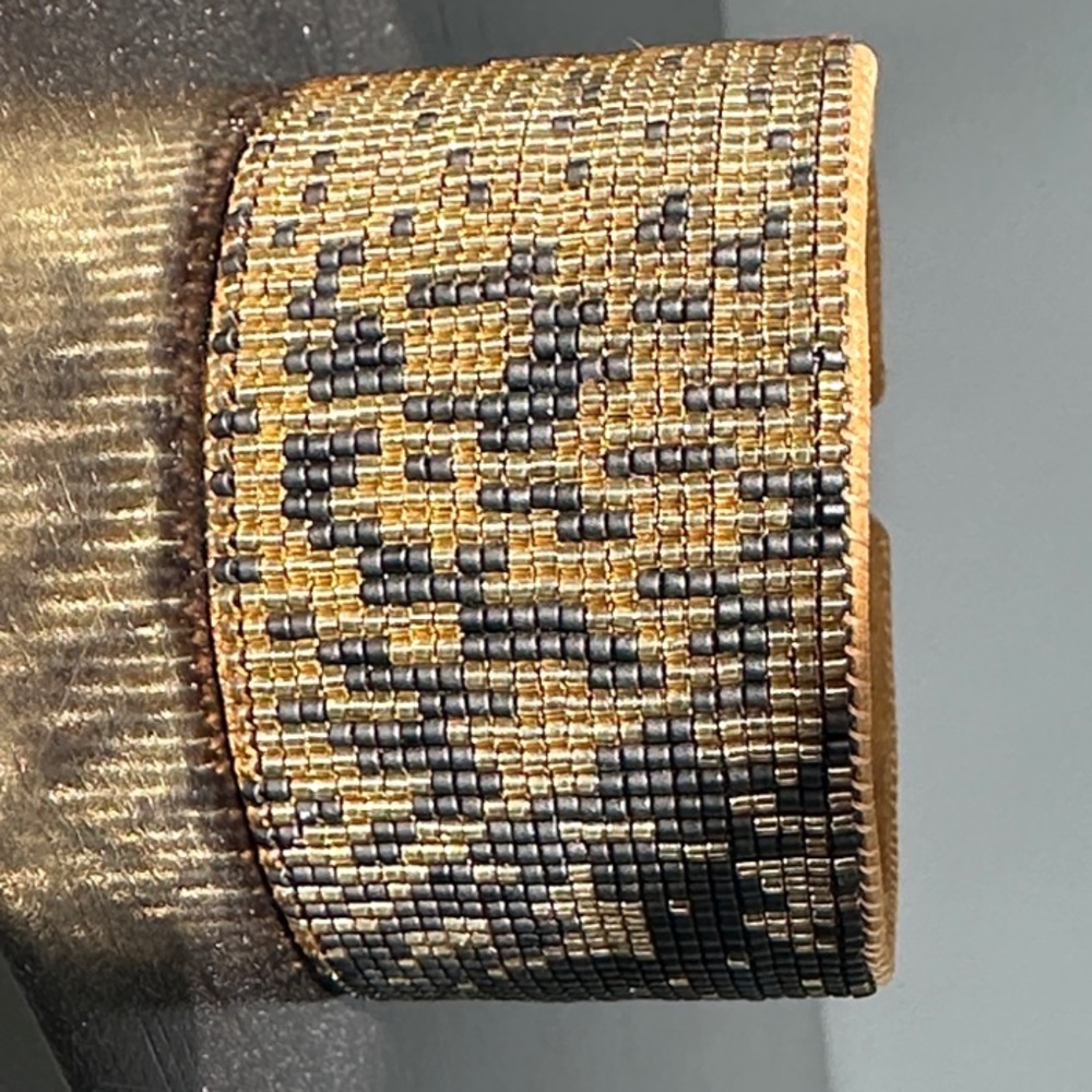 Elegant Gold & Black Beaded Leather Cuff